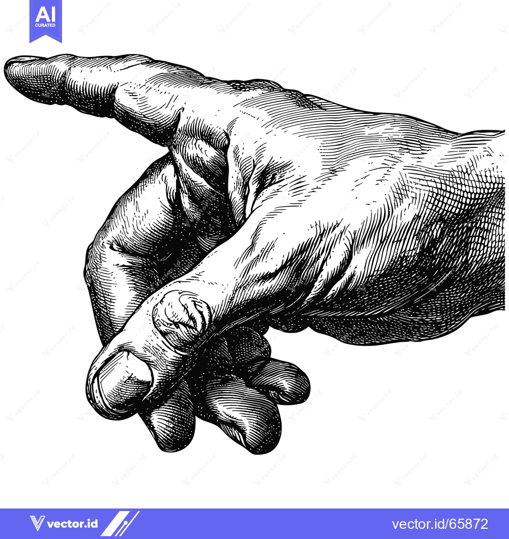 Premium Vector of A Detailed Black and White Engraving of a Hand Pointing