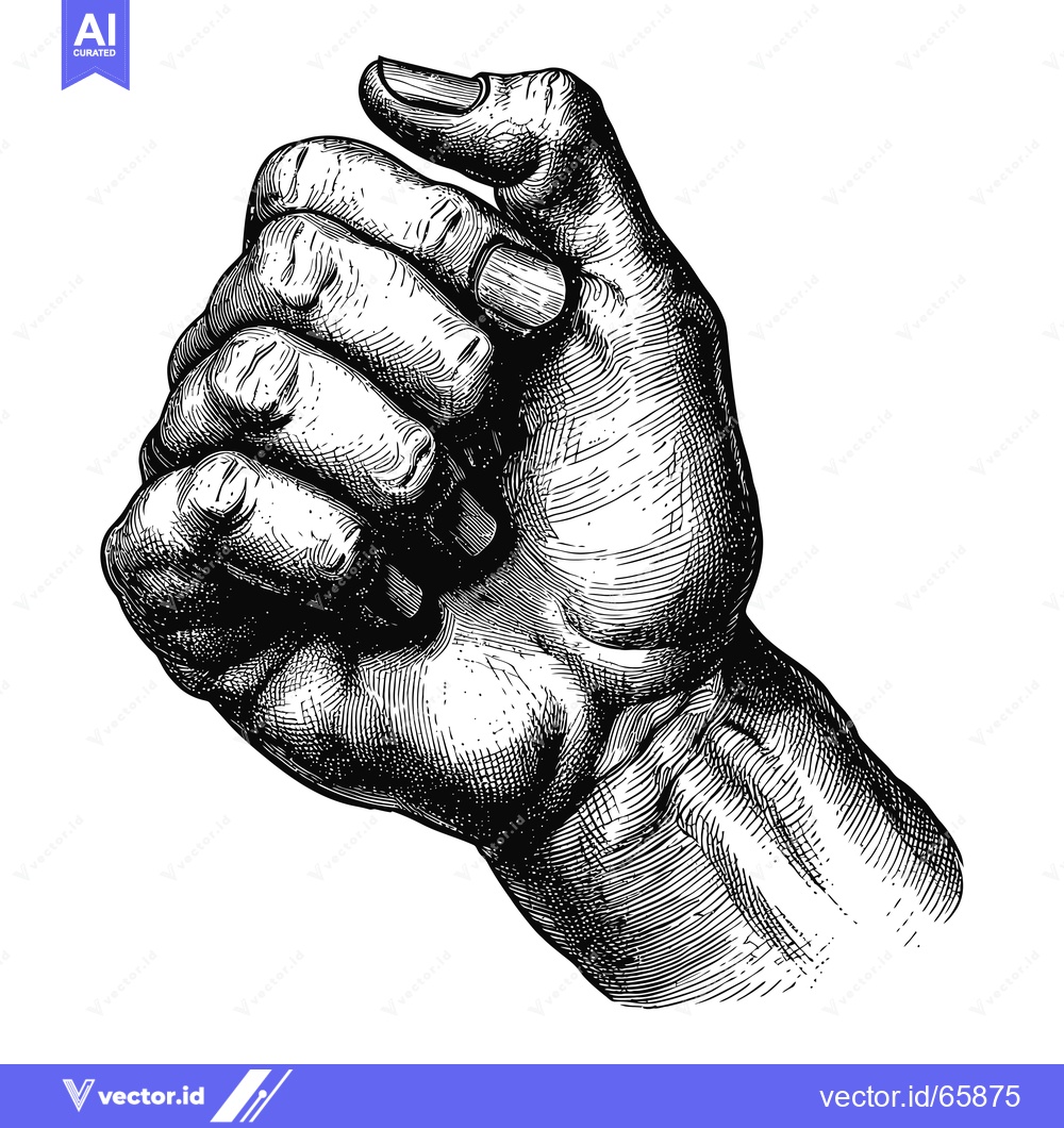 Premium Vector of Black and White Engraving of a Hand with a Fist