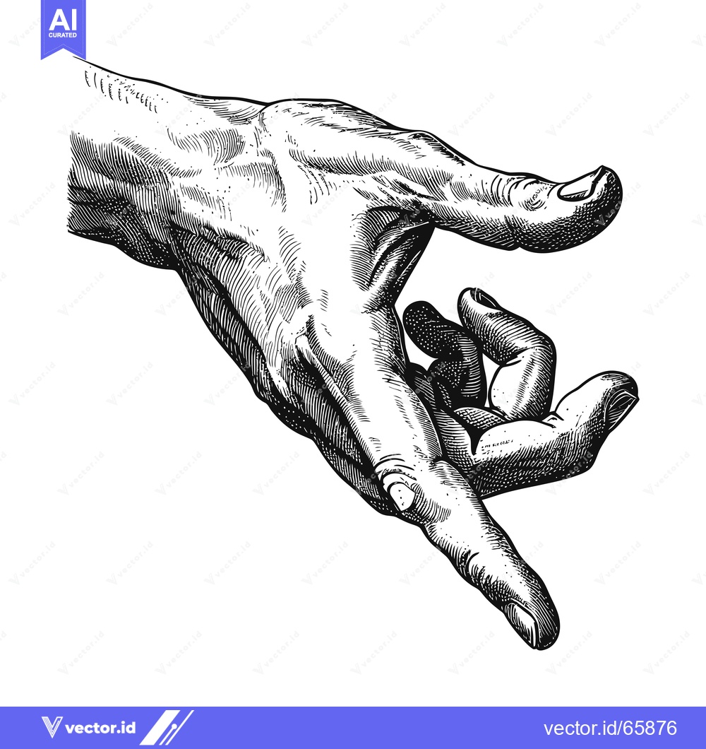Premium Vector of A Detailed Black And White Engraving Of A Human Hand Pointing Downward