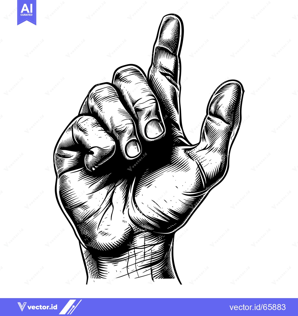 Premium Vector dari A Black and White Detailed Engraving of a Hand Pointing Upwards