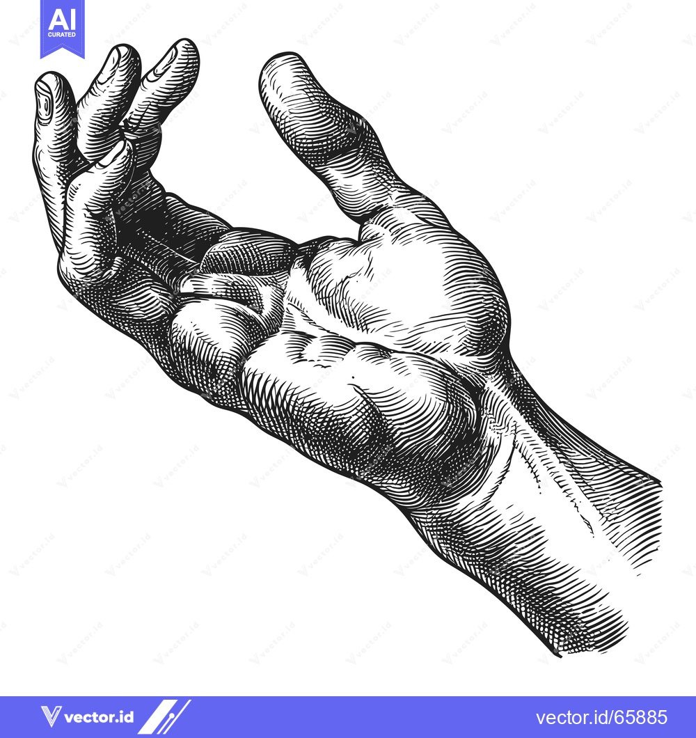 Premium Vector dari Detailed Black and White Engraving of an Outstretched Hand