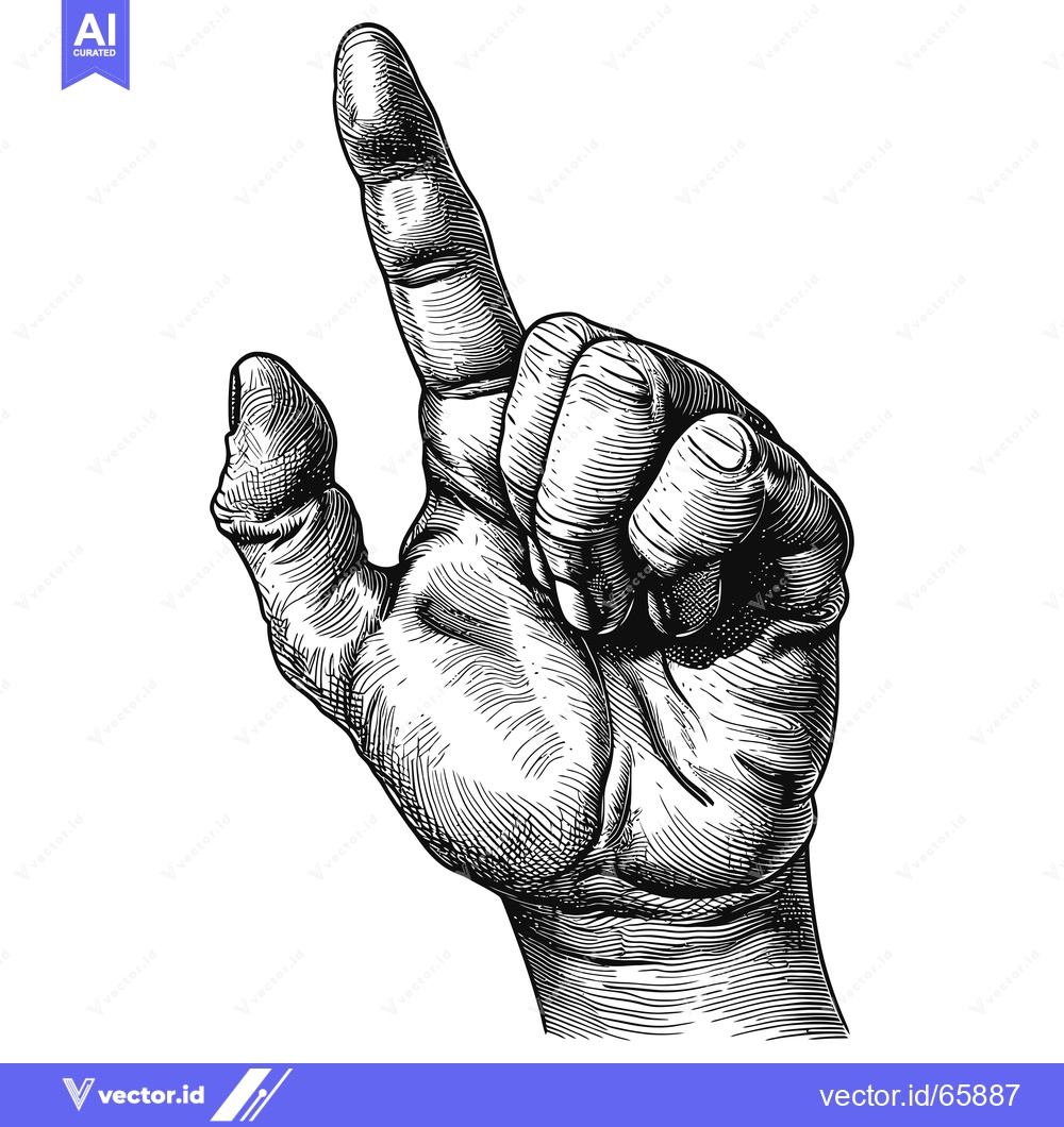 Premium Vector dari Black and white hand pointing upwards with detailed lines and shading