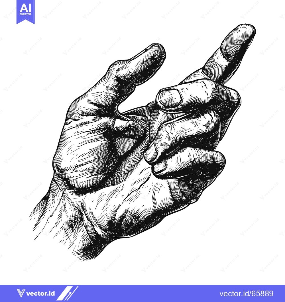 Premium Vector dari Hand With Index Finger Extended Upward in Black Ink Drawing