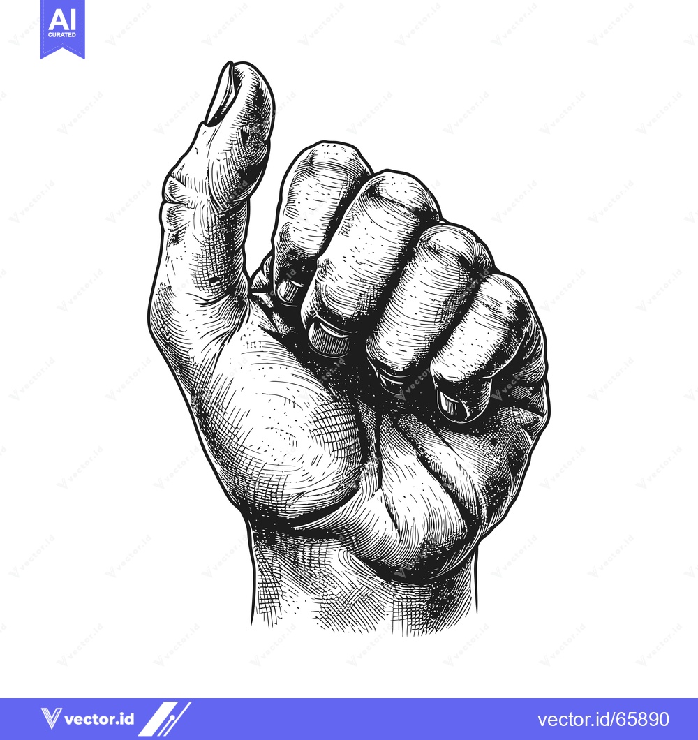Premium Vector dari A Hand Holding a Small Object, Drawn in Black and White with Detailed