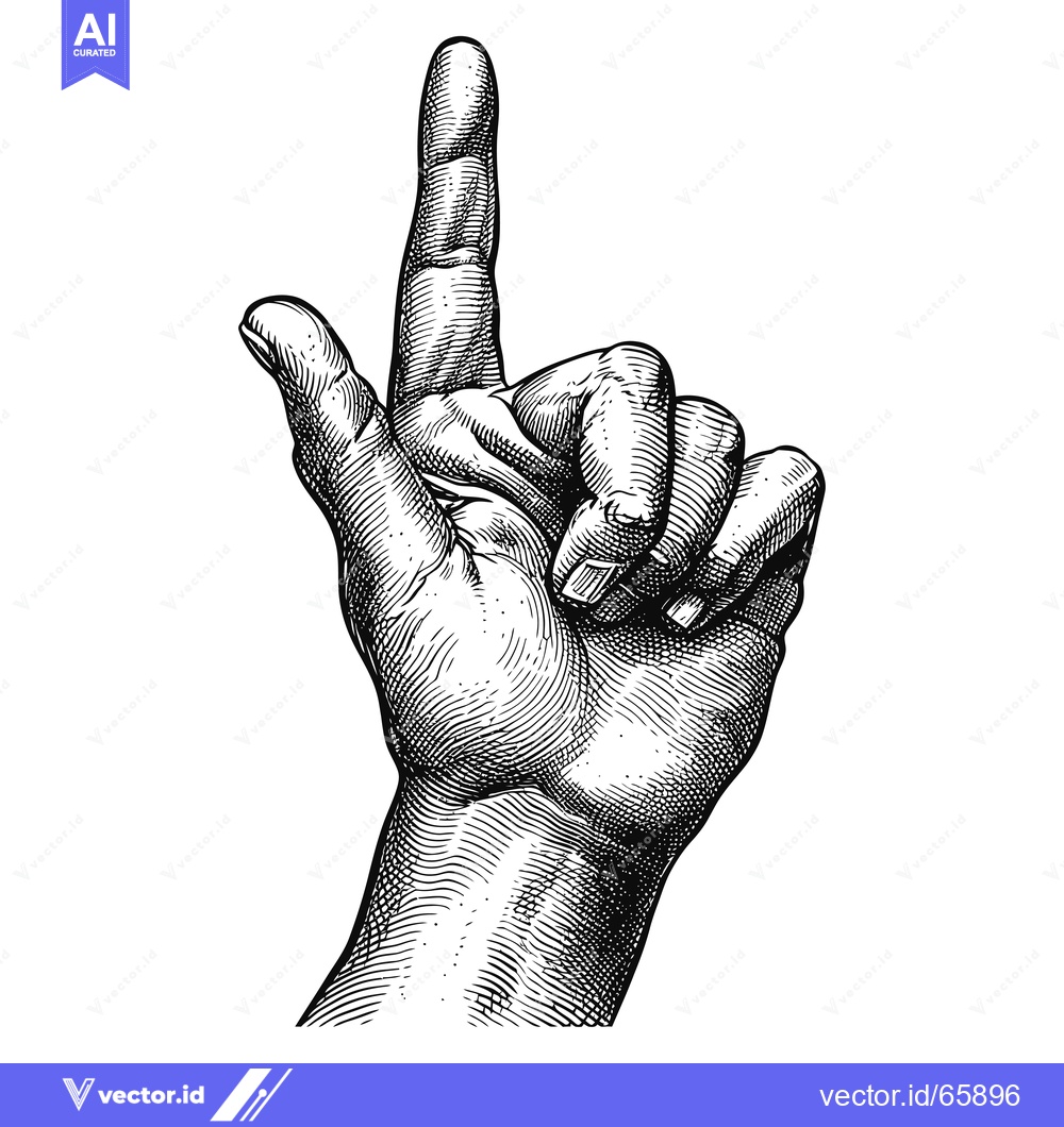 Premium Vector of A Detailed Engraving of a Hand Pointing Upwards