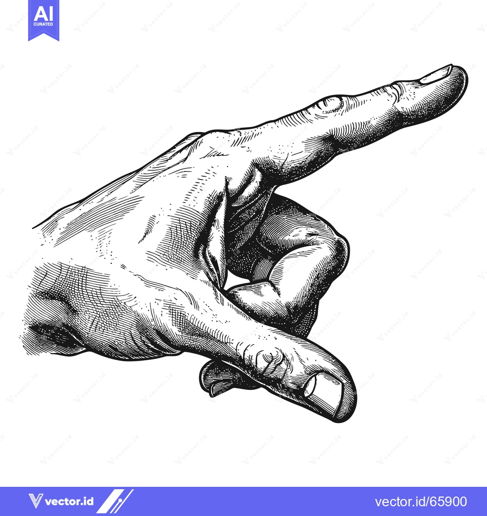 Premium Vector of A Detailed Black and White Line Drawing of a Hand Pointing to the Righ