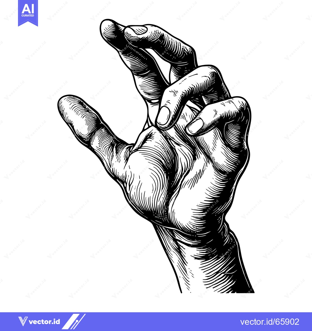 Premium Vector of A Detailed Engraving of a Hand Holding a Small Object