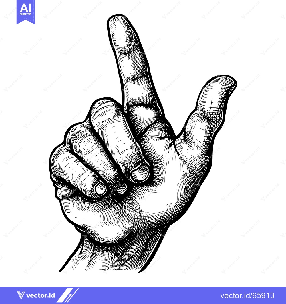 Premium Vector dari A Detailed Black and White Engraving of a Hand Pointing Upwards