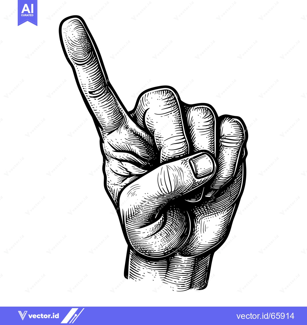 Premium Vector dari Hand with index finger pointing upwards, drawn in black and white.