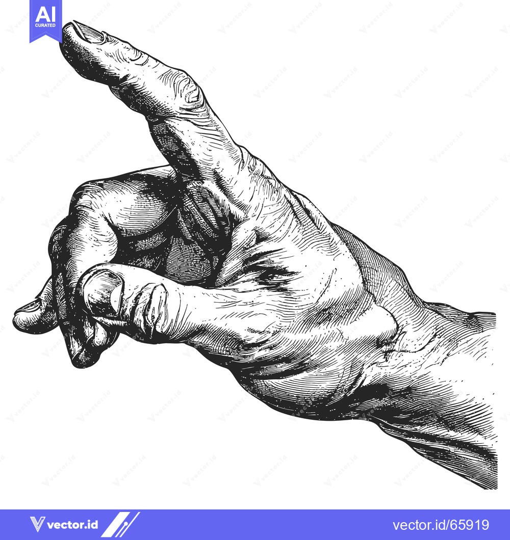 Premium Vector dari A Detailed Engraving of a Human Hand Pointing Upwards