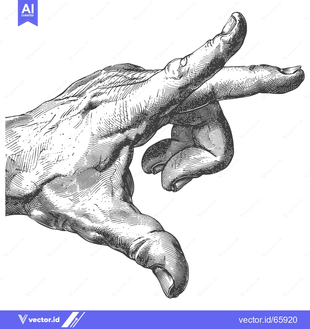 Premium Vector of Hand with Bent Fingers in Detailed Black and White Engraving Style
