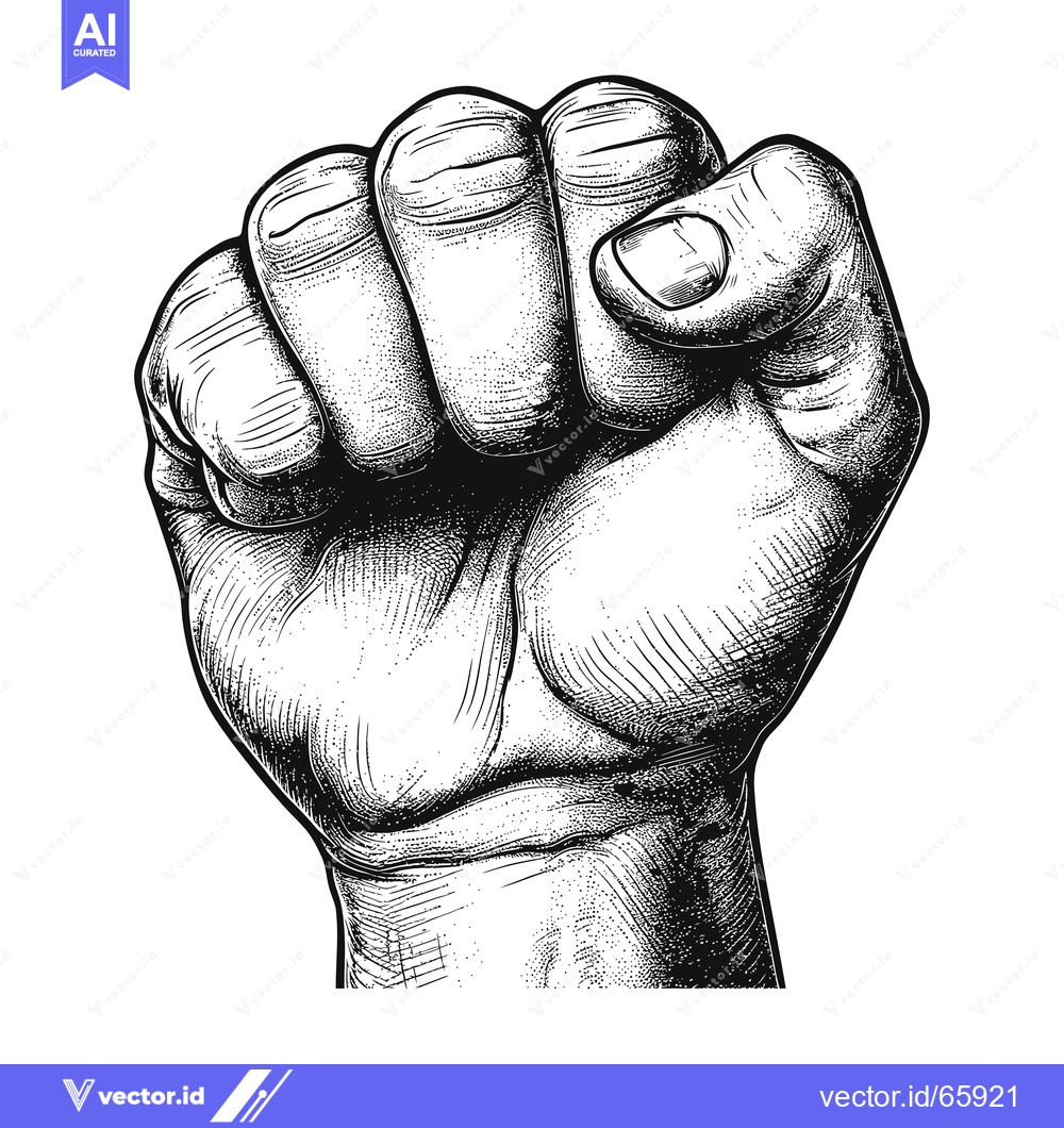 Premium Vector of Black and White Engraved Illustration of a Closed Fist