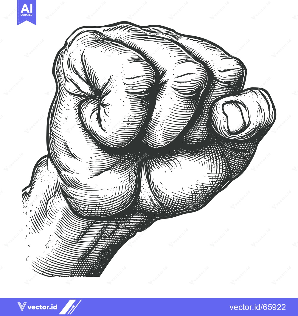 Premium Vector of A Hand in a Tightly Clenched Fist, Drawn in a Detailed Engraving Style