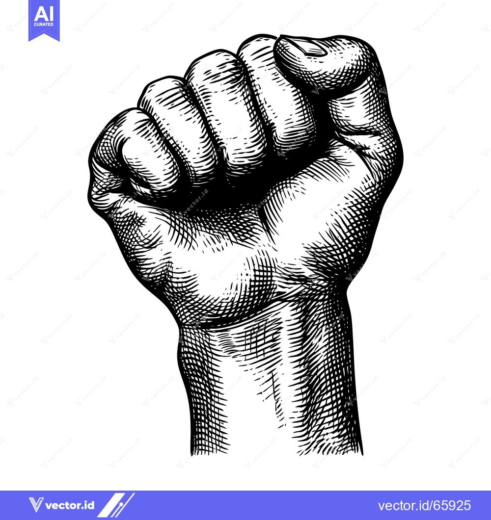Premium Vector of A Black and White Line Drawing of a Raised Fist