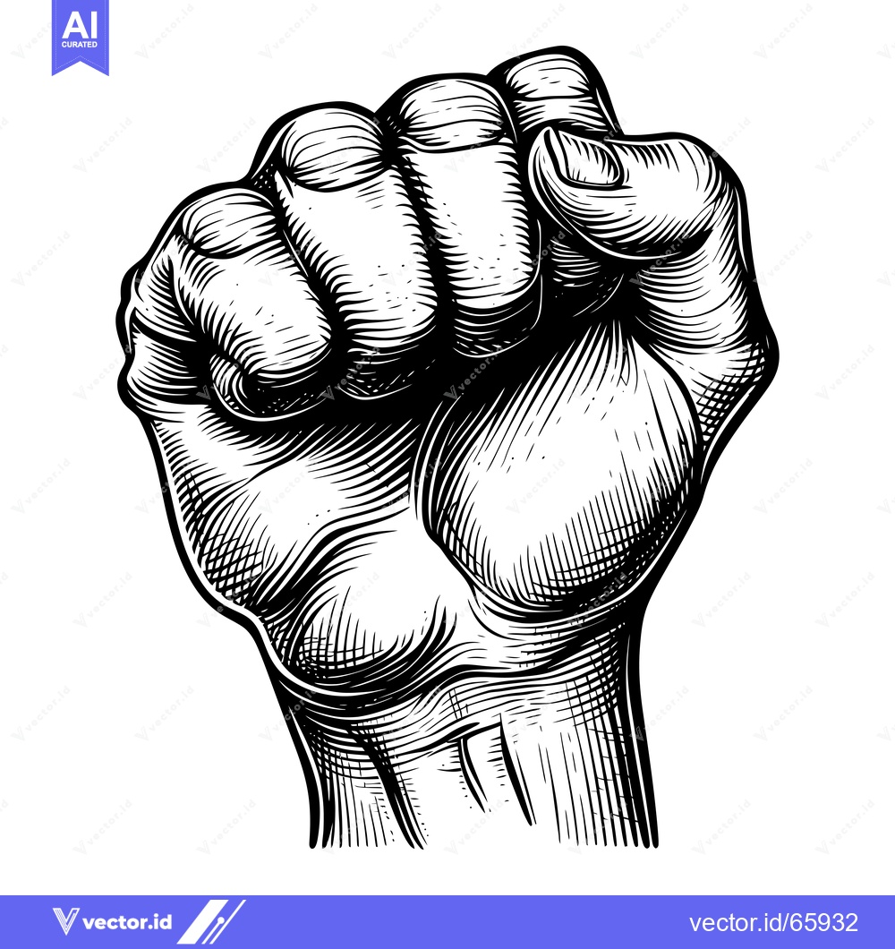 Premium Vector of A Detailed Black and White Drawing of a Clenched Fist