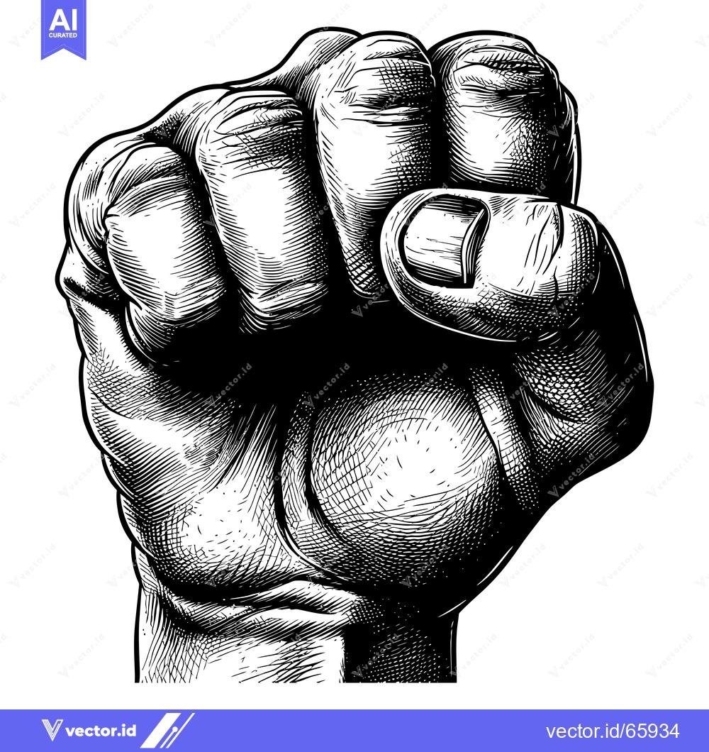 Premium Vector dari A Detailed Black and White Engraving of a Clenched Fist