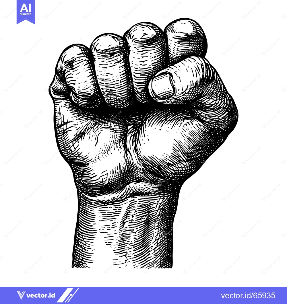 Premium Vector dari A Detailed Black and White Illustration of a Raised Fist