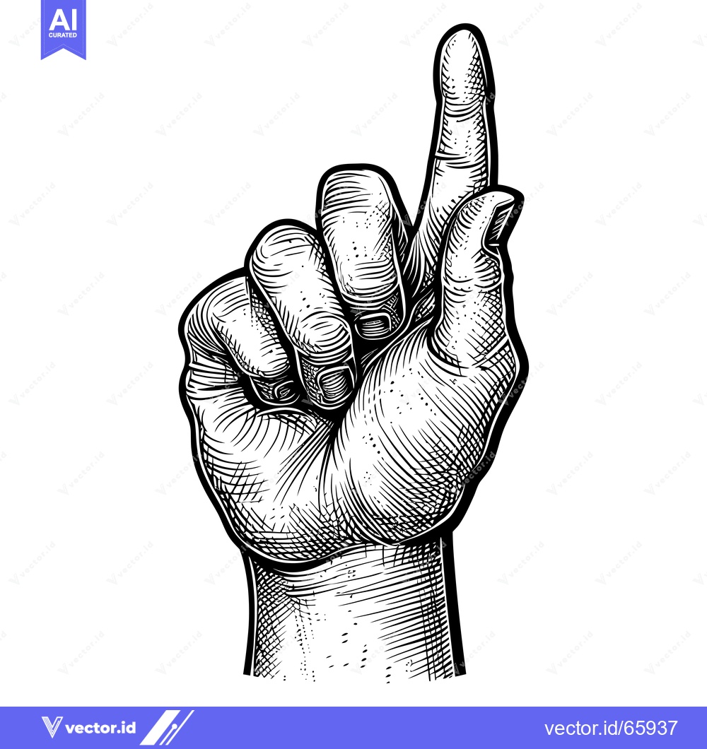 Premium Vector of A Black and White Engraving of a Hand Pointing Upwards