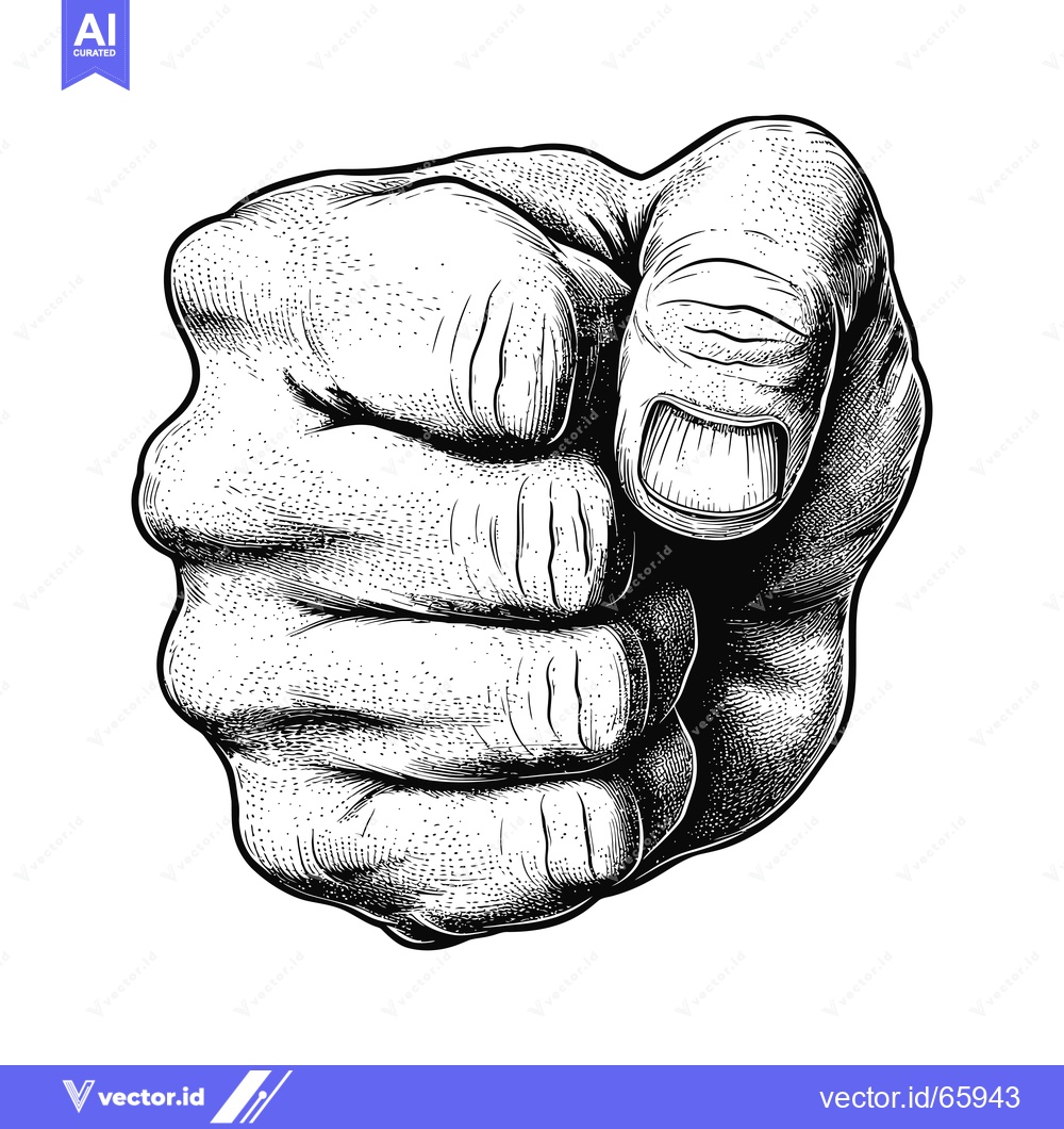 Premium Vector of Black and White Engraved Illustration of a Hand Clenched into a Fist w