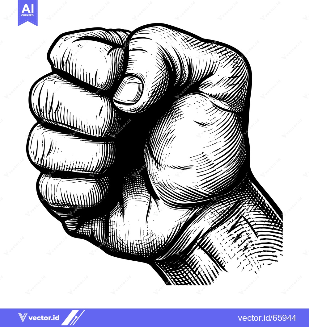 Premium Vector dari A Detailed Black and White Engraving of a Clenched Fist