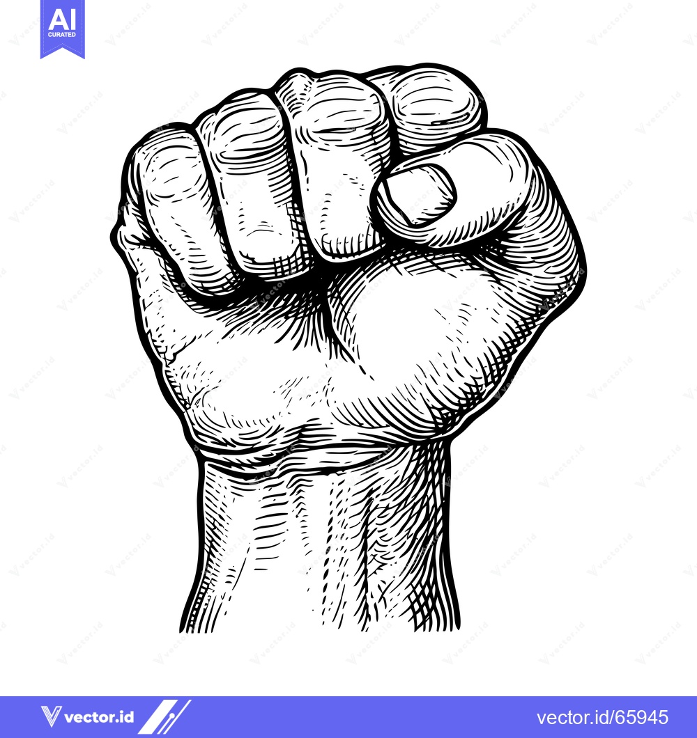 Premium Vector dari A Black and White Illustration of a Raised Fist