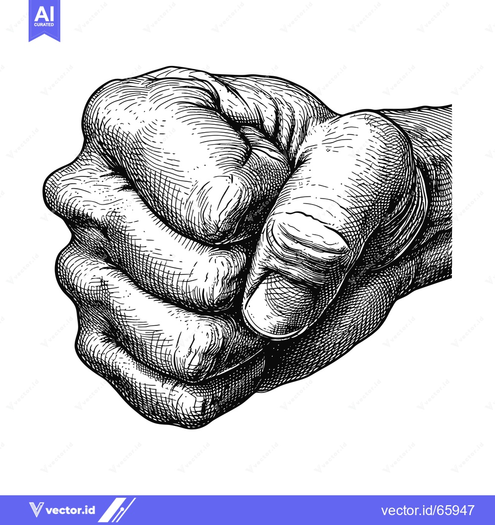 Premium Vector dari A Detailed Black and White Drawing of a Human Fist