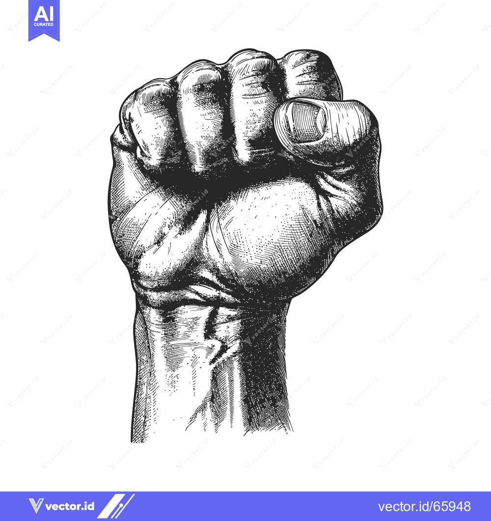 Premium Vector of Black and white hand drawn illustration of a raised fist