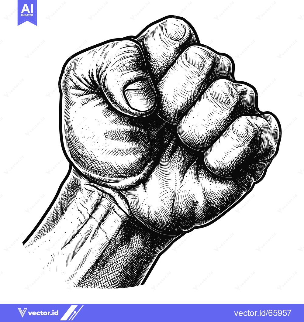 Premium Vector of Black and White Engraved Illustration of a Clenched Fist