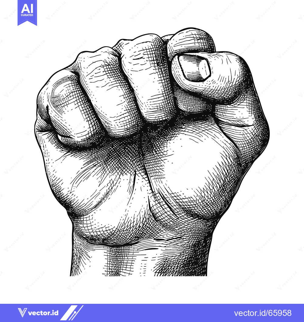 Premium Vector of A Detailed Black and White Line Drawing of a Clenched Fist