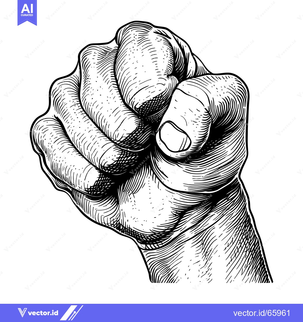 Premium Vector of A Detailed Black and White Line Drawing of a Fist