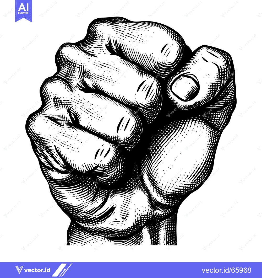 Premium Vector of Black and White Engraved Illustration of a Clenched Fist