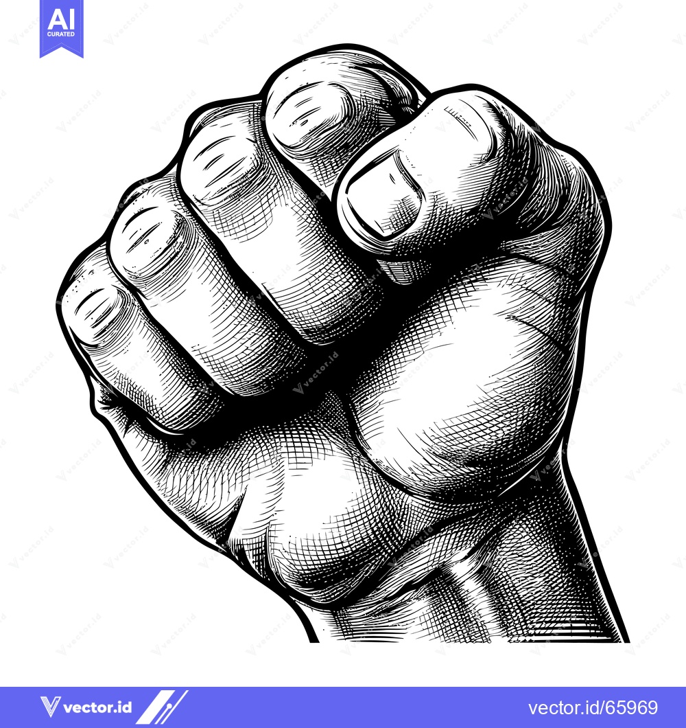 Premium Vector dari Engraving of a clenched fist with visible knuckles