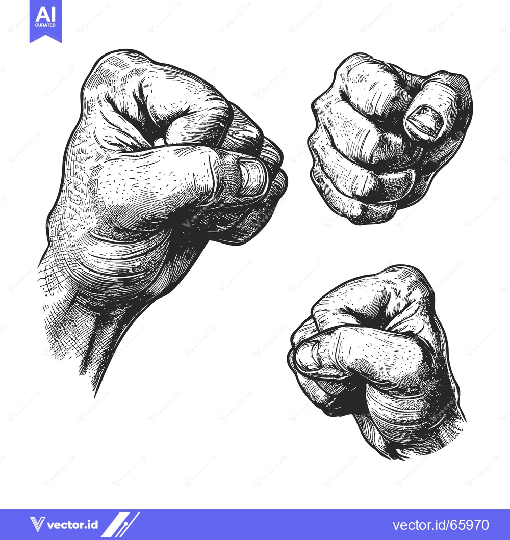 Premium Vector of Hand Drawn Illustration of Three Fists in Different Positions