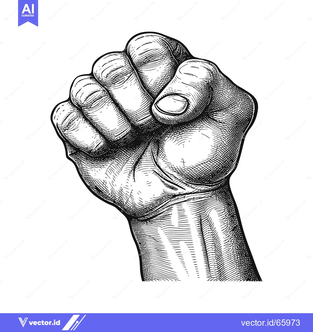 Premium Vector of A Detailed Black and White Sketch of a Clenched Fist
