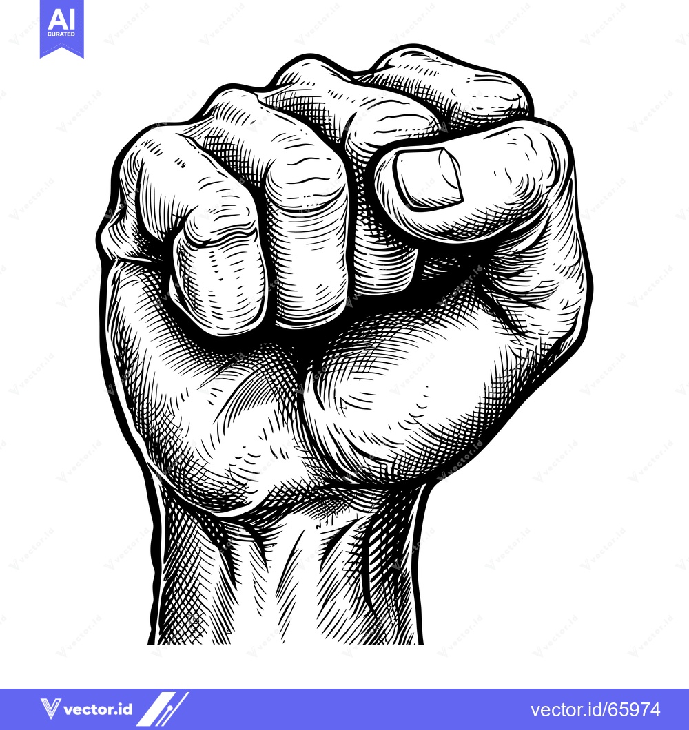 Premium Vector of Detailed Line Drawing of a Clenched Fist Raised in the Air