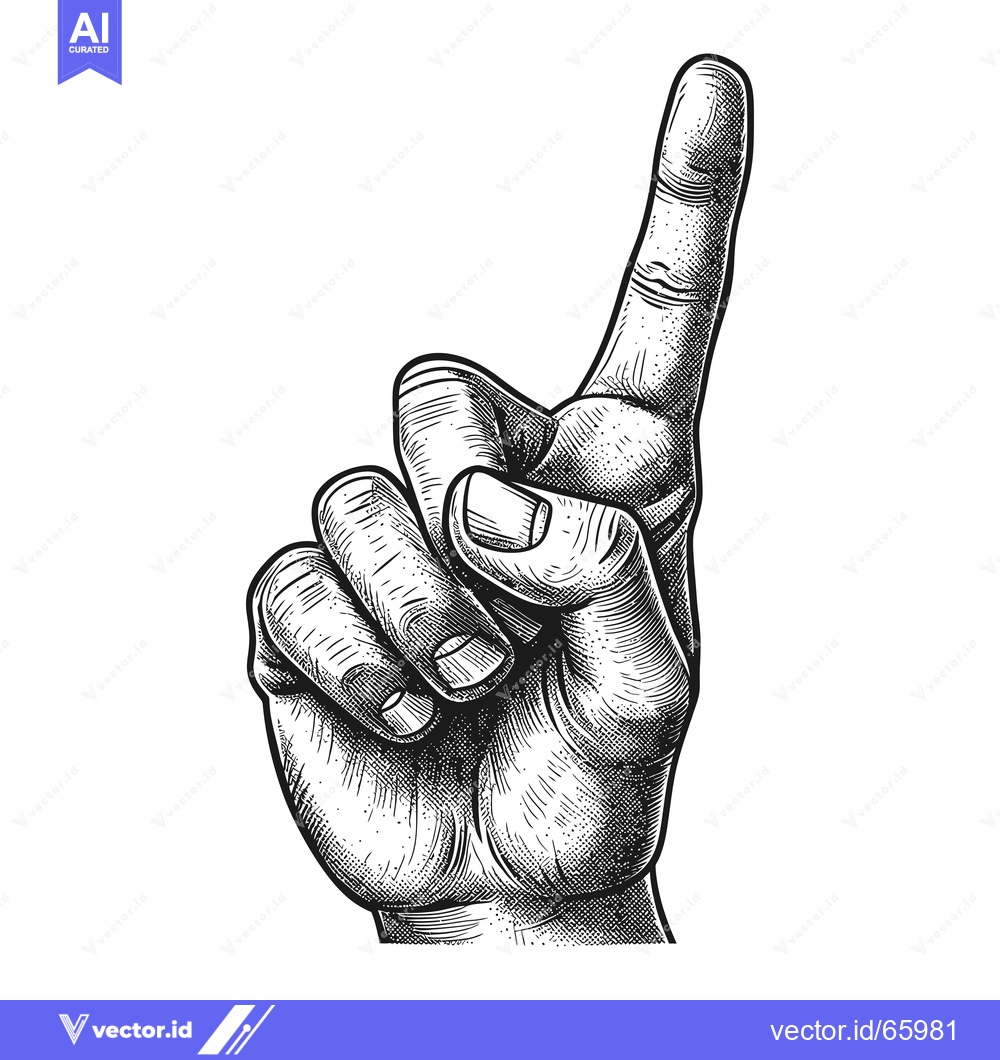 Premium Vector dari A Hand with One Finger Pointing Upwards, Drawn in Black and White