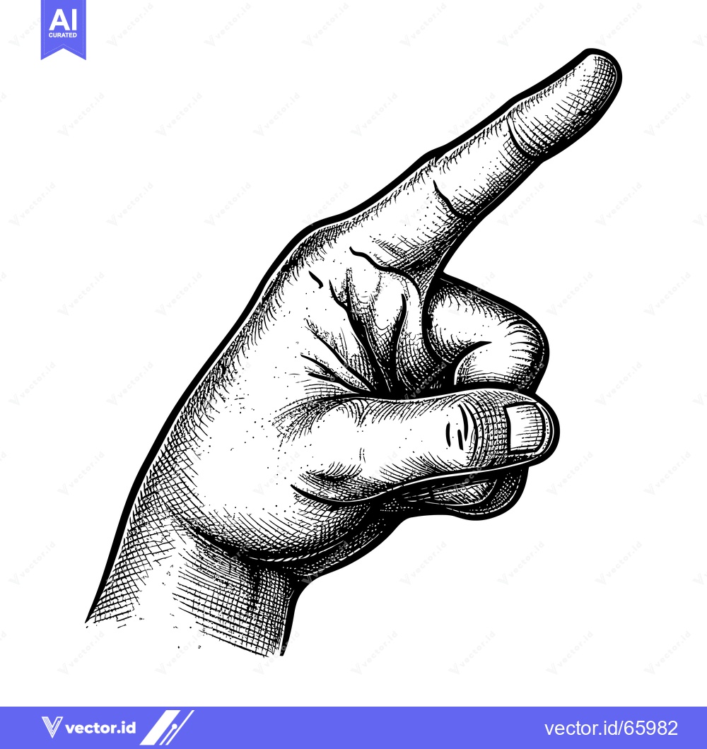 Premium Vector of Black and White Illustration of a Hand Pointing Right