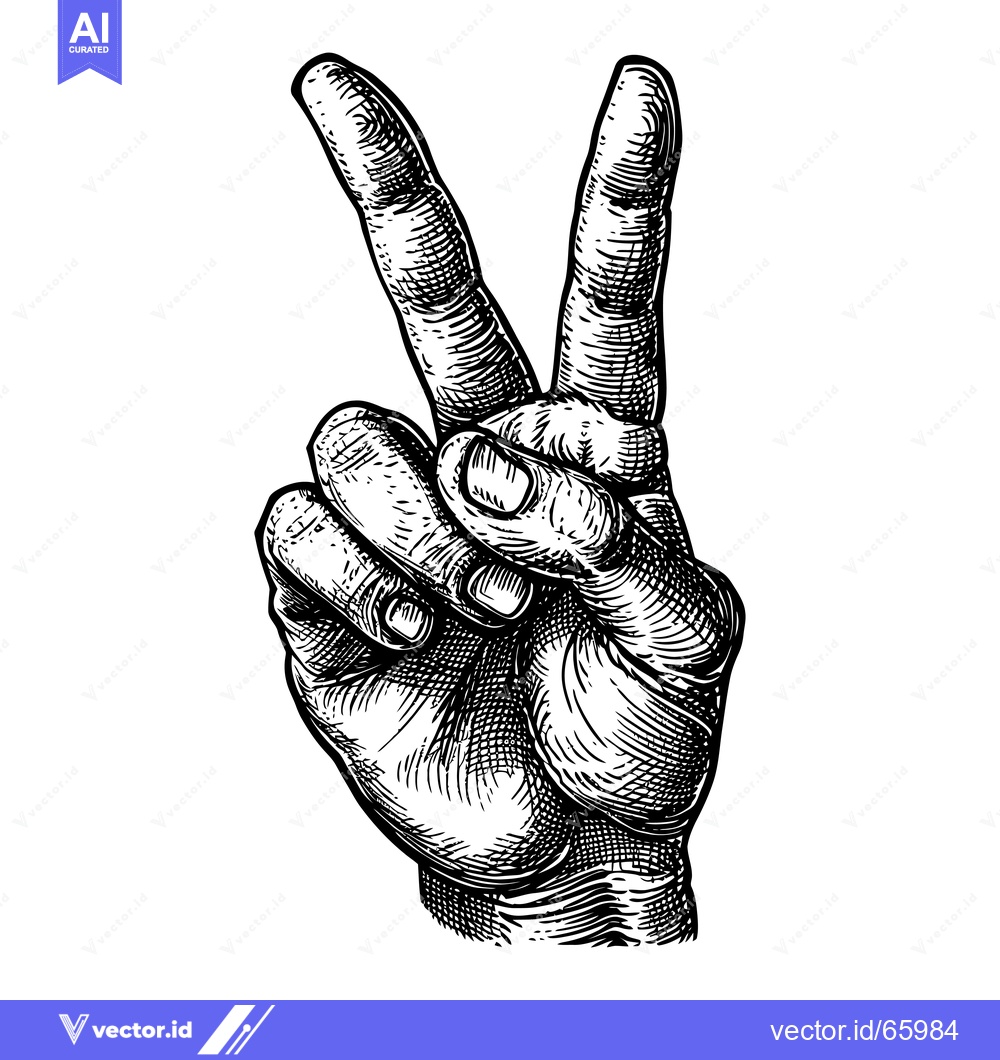 Premium Vector of Hand Gesture of Peace Sign, Black and White Sketch