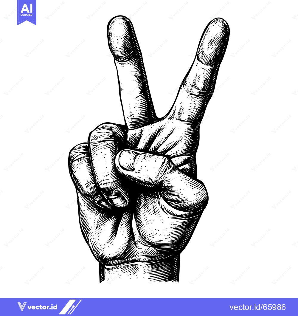 Premium Vector dari Hand Making the Peace Sign Gesture in Black and White