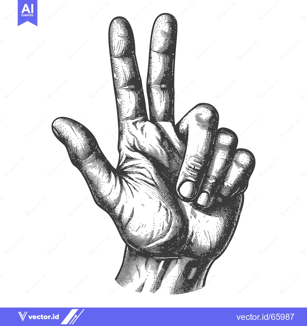 Premium Vector dari Hand Gesture of Peace Sign in Vintage Engraving Style