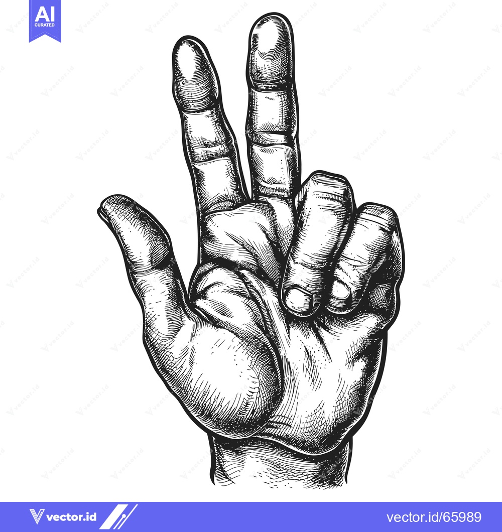 Premium Vector of Hand Gesture with Two Fingers Extended, Detailed Black Ink Illustratio
