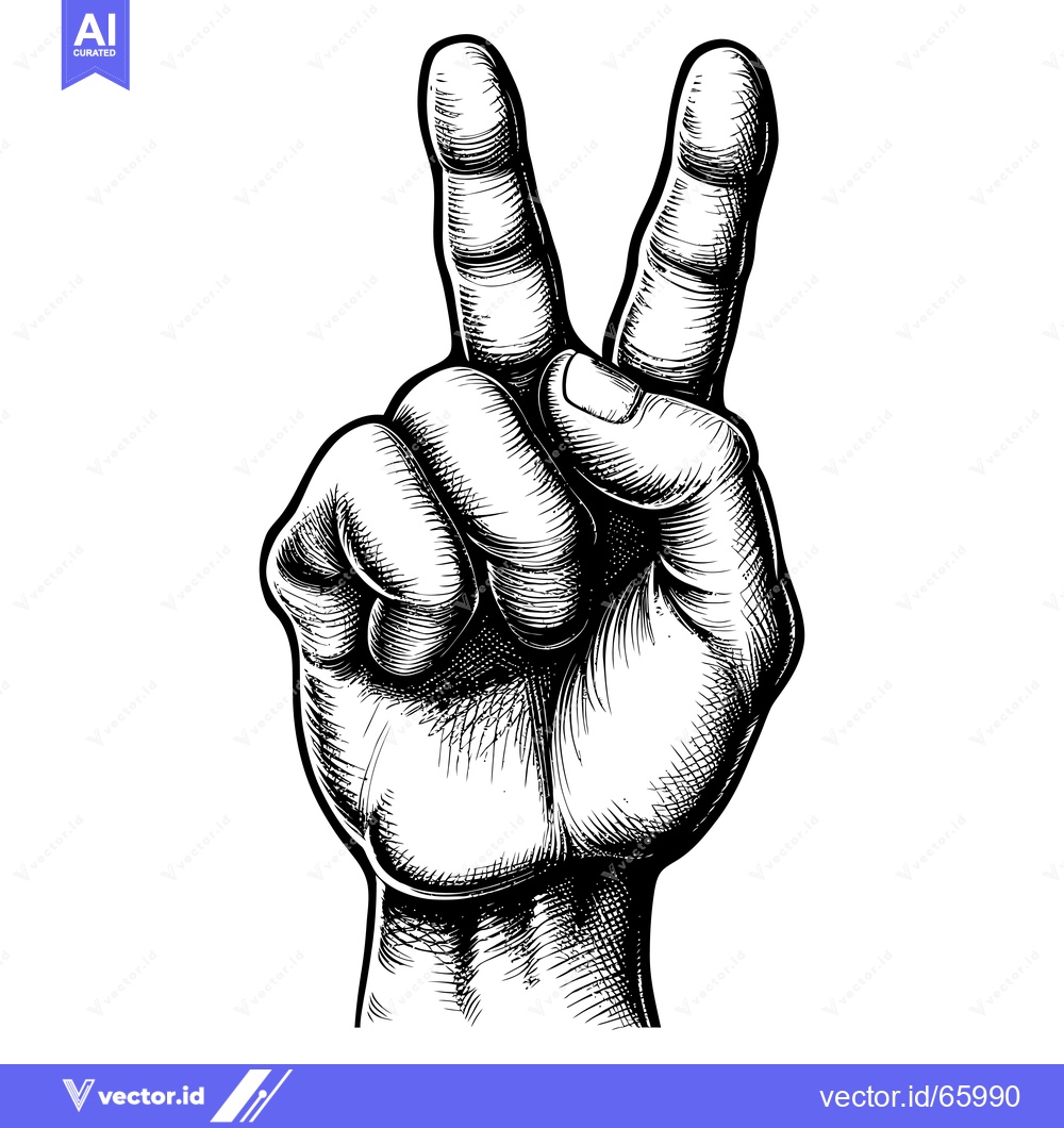 Premium Vector of A Black and White Hand Sign Illustration of Peace