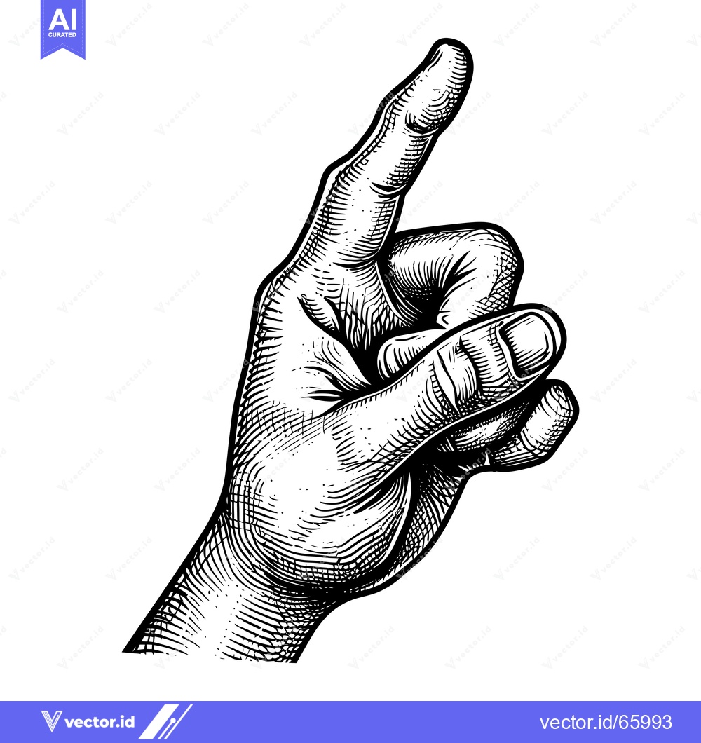 Premium Vector of Hand with Index Finger Pointing Upward in a Black and White Engraved I
