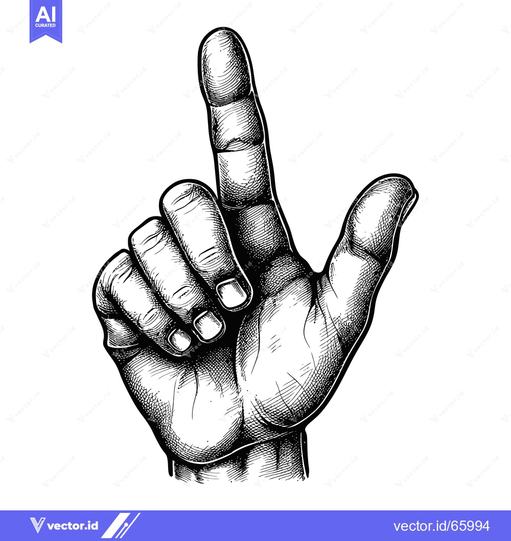 Premium Vector dari Hand with Index Finger Pointing Upwards in Black and White Line Art