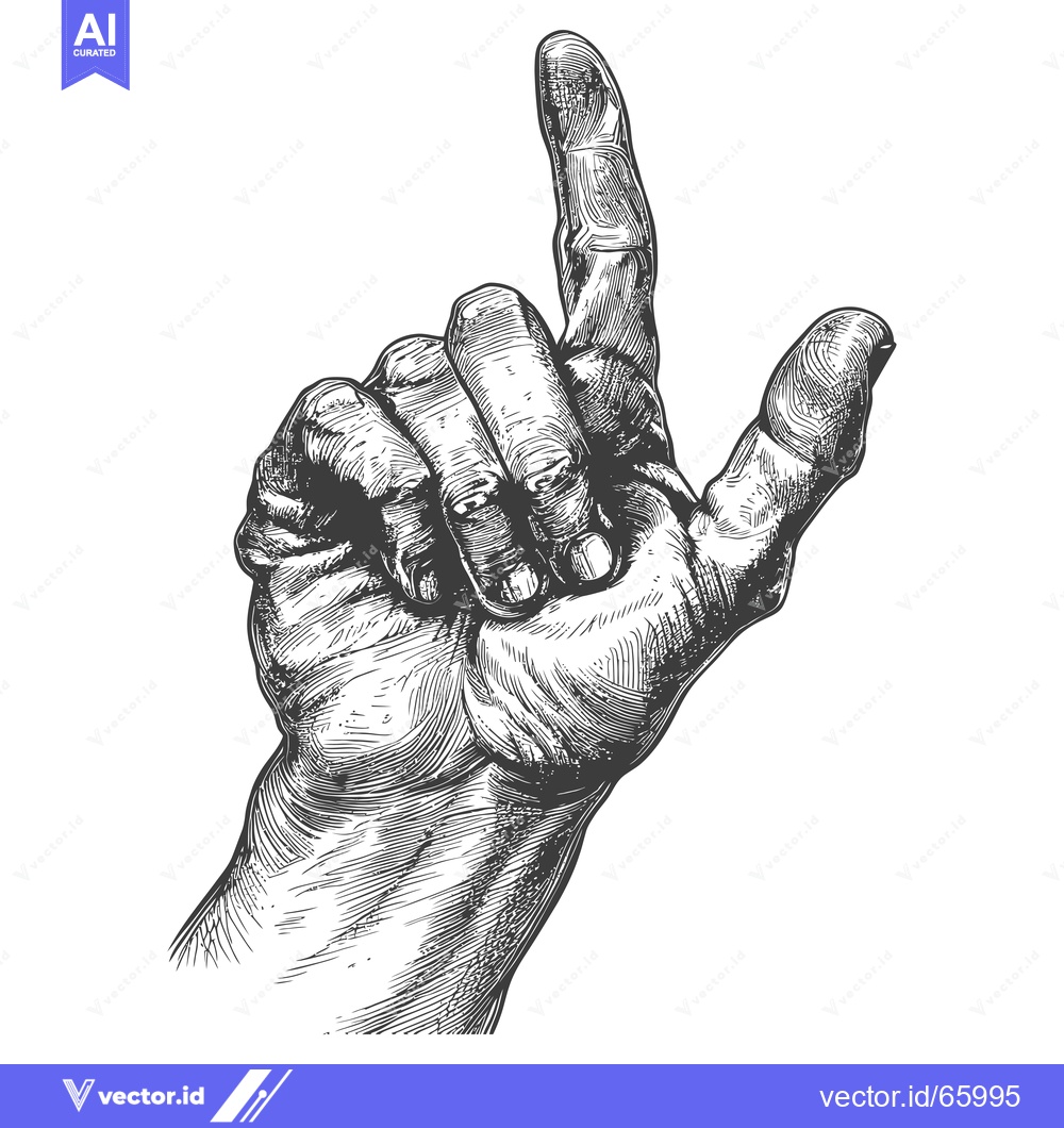 Premium Vector dari Hand Gesture Pointing Upwards in a Detailed Engraving Style