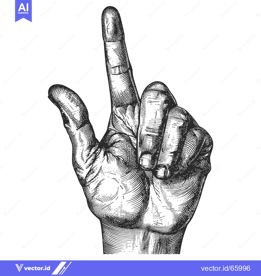 Premium Vector of Hand with Index Finger Pointing Upwards in a Black and White Engraving