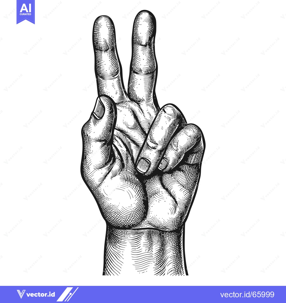 Premium Vector dari A Hand Making a Peace Sign with Detailed Lines and Shading