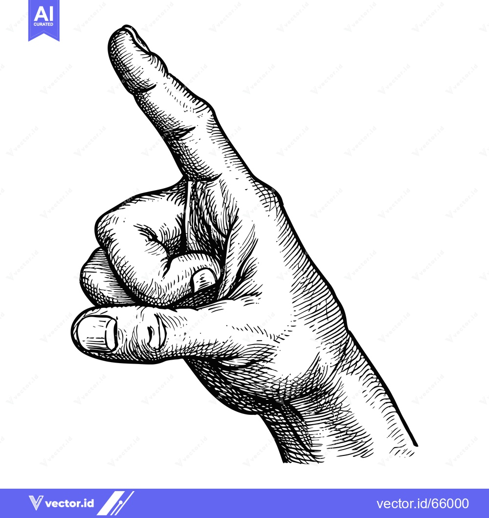 Premium Vector dari Hand with Index Finger Pointing Upwards in Black and White Line Art