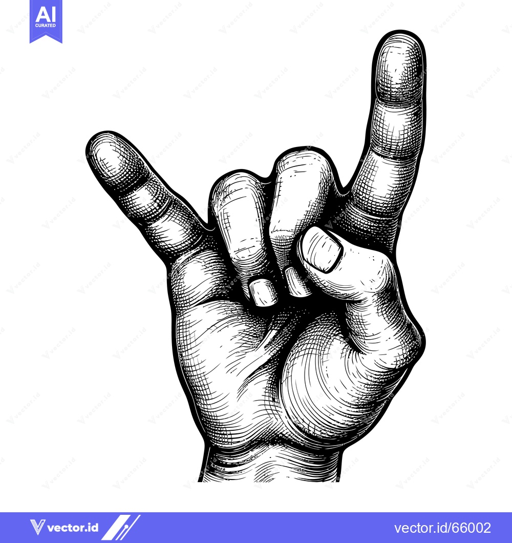 Premium Vector dari Hand Gesturing Rock and Roll Sign in Black and White