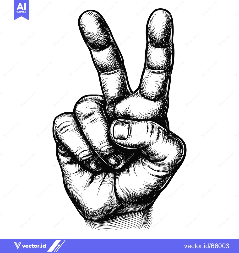 Premium Vector dari Hand Gesture Depicting Peace Sign with Detailed Sketchy Style